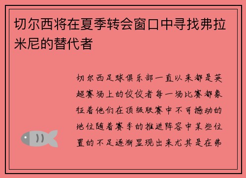 切尔西将在夏季转会窗口中寻找弗拉米尼的替代者